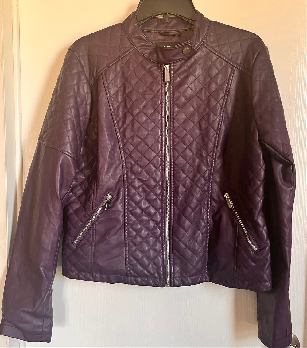 NY&Co Quilted Faux Leather Moto Biker Jacket Deep Purple Plum Women’s XL